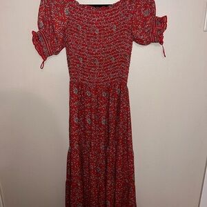 Maxi Studio Red Floral Maxi Dress Size Small Flow- Long